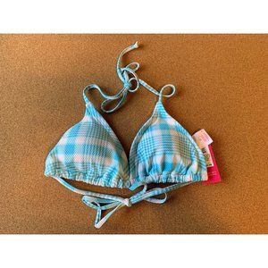 NWT Junior's Textured Blue/ White Triangle Bikini Top- Medium (4-6)
